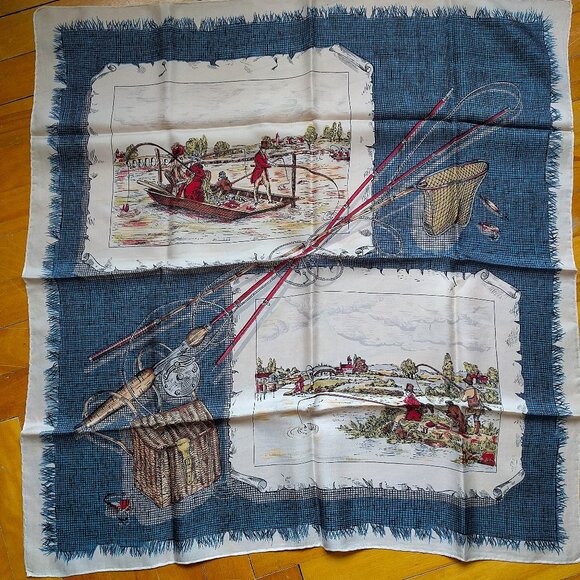 Unique Light 100% Silk Fly Fishing Sceneries Scarf - Picture 1 of 7